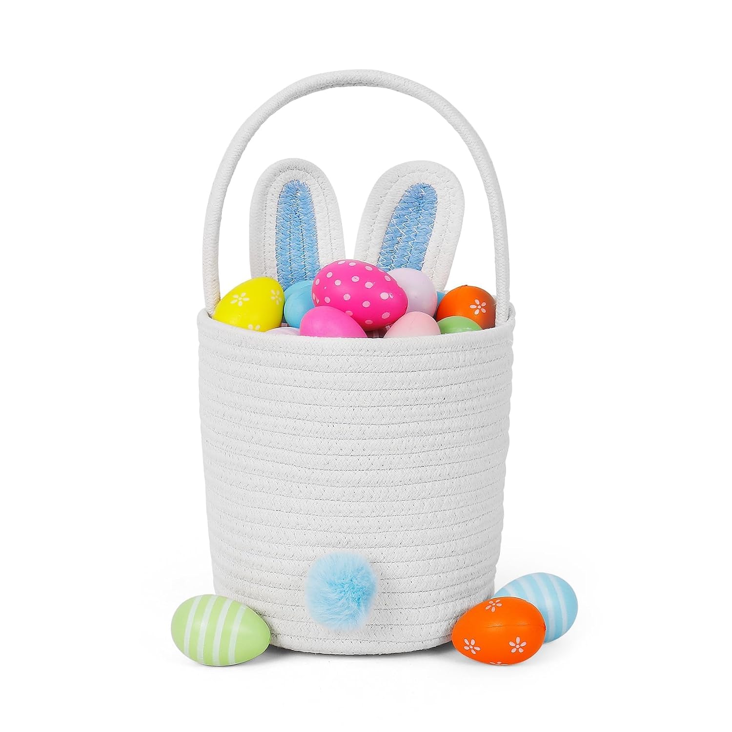 Wepop Easter Baskets for Kids Woven Bunny Basket with Handle Egg Hunting Easter Bucket for...