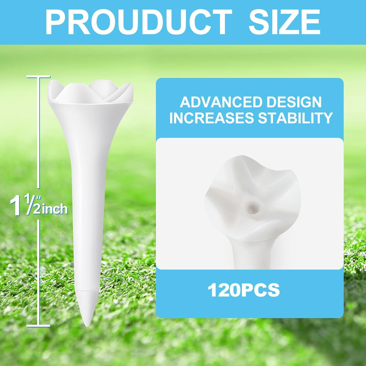 Weslymoo 1 1/2 Inch Plastic Golf Tees, Short Tees 120 Pack with Low-Friction Design for... image