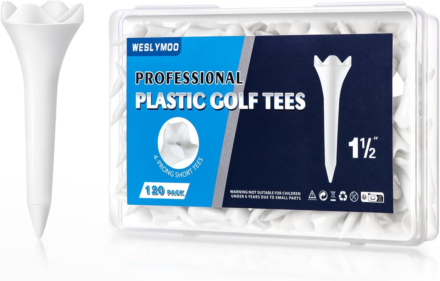 Weslymoo 1 1/2 Inch Plastic Golf Tees, Short Tees 120 Pack with Low-Friction Design for...