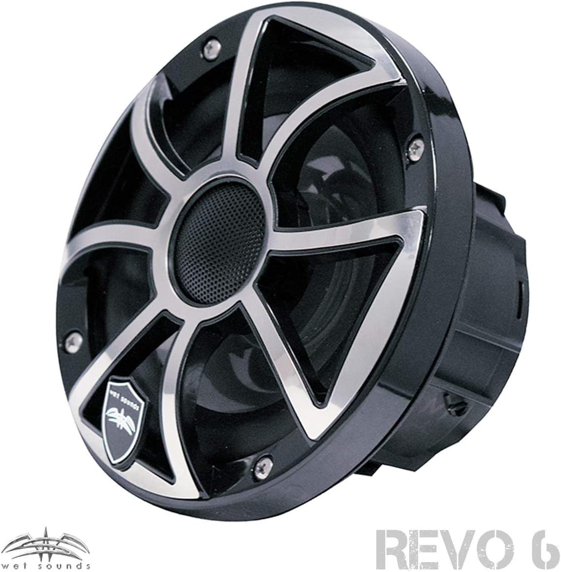 Wet Sounds REVO 6-XSB-SS Black XS/Stainless Overlay Grill 6.5 Inch Marine LED Speakers...