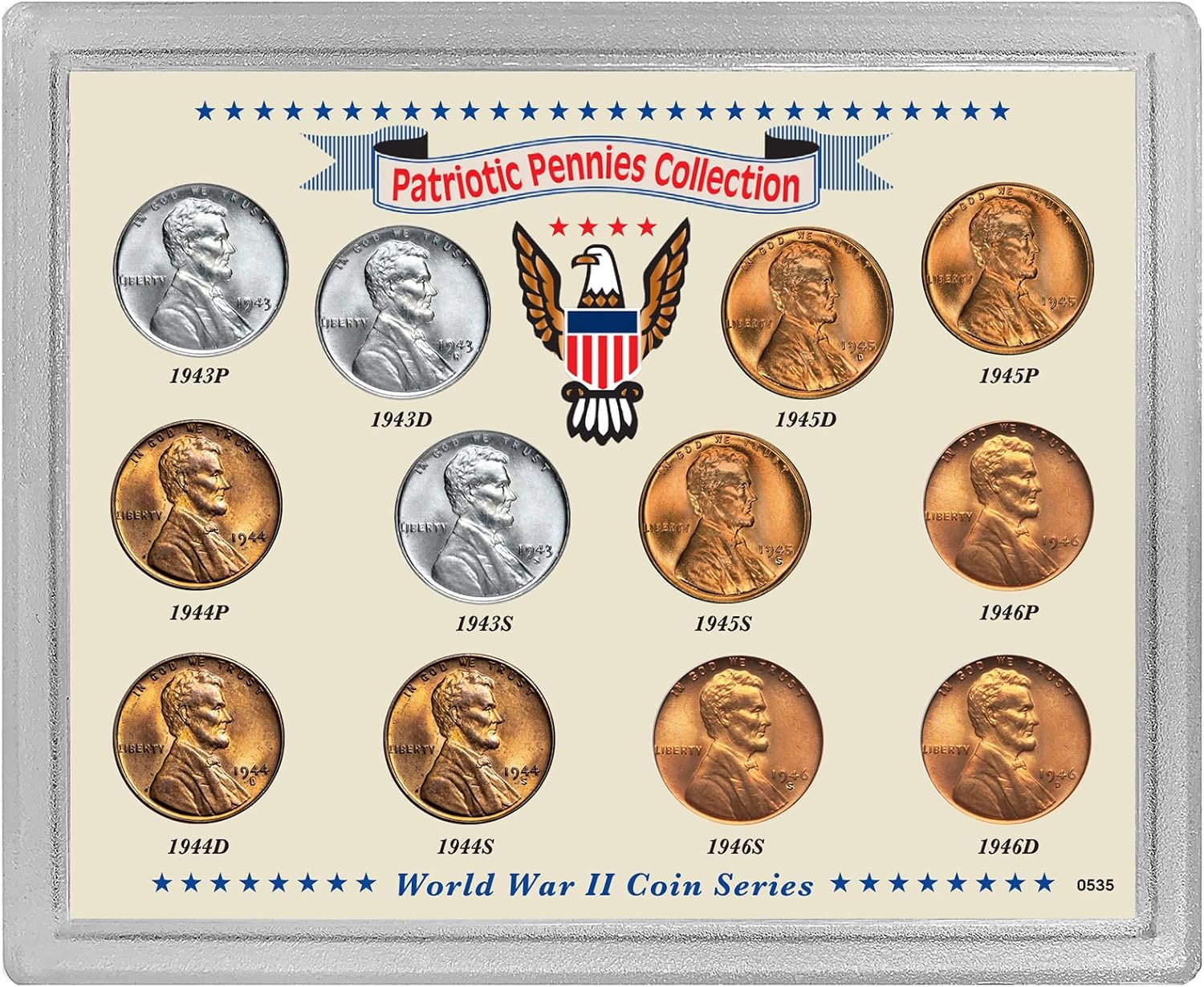 Wheat Penny Patriotic Pennies WWII Coin Collection 1943-1946 P/D/S - Steel Penny, Shell...