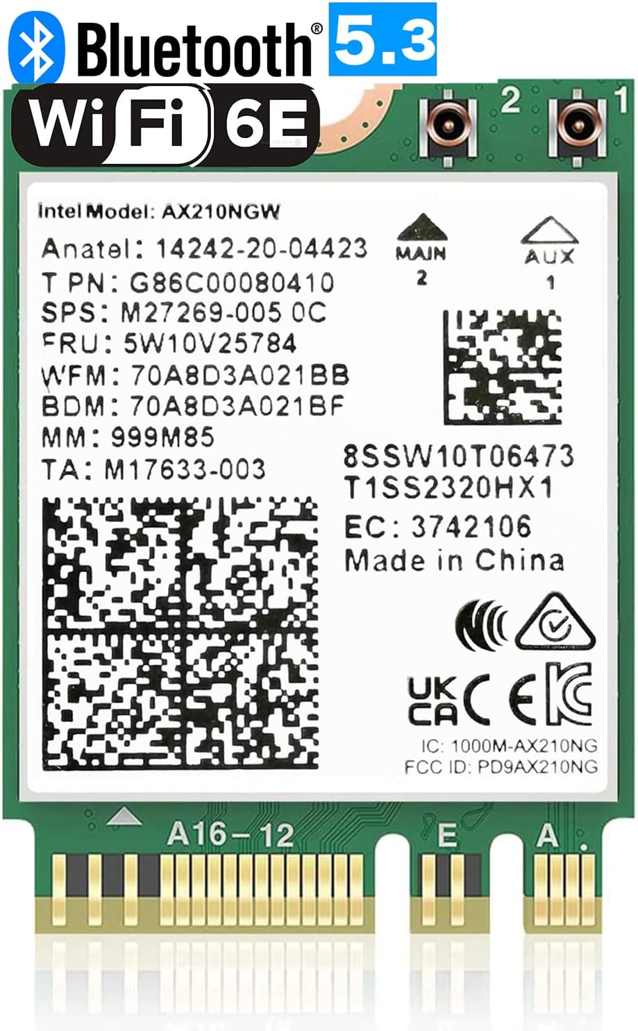 WiFi 6E AX210 NGW Wireless Card M.2 2230/NGFF WiFi 6E Laptop Module with Bluetooth 5.3...