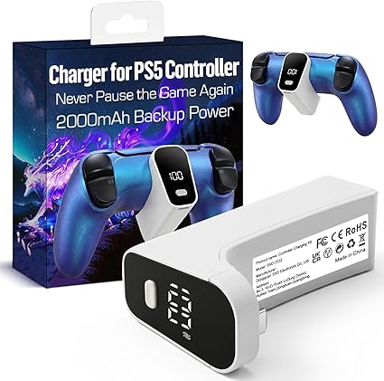 Wireless Charger for PS5 Controller with 2000mAh Battery Pack, Play While Charging for...