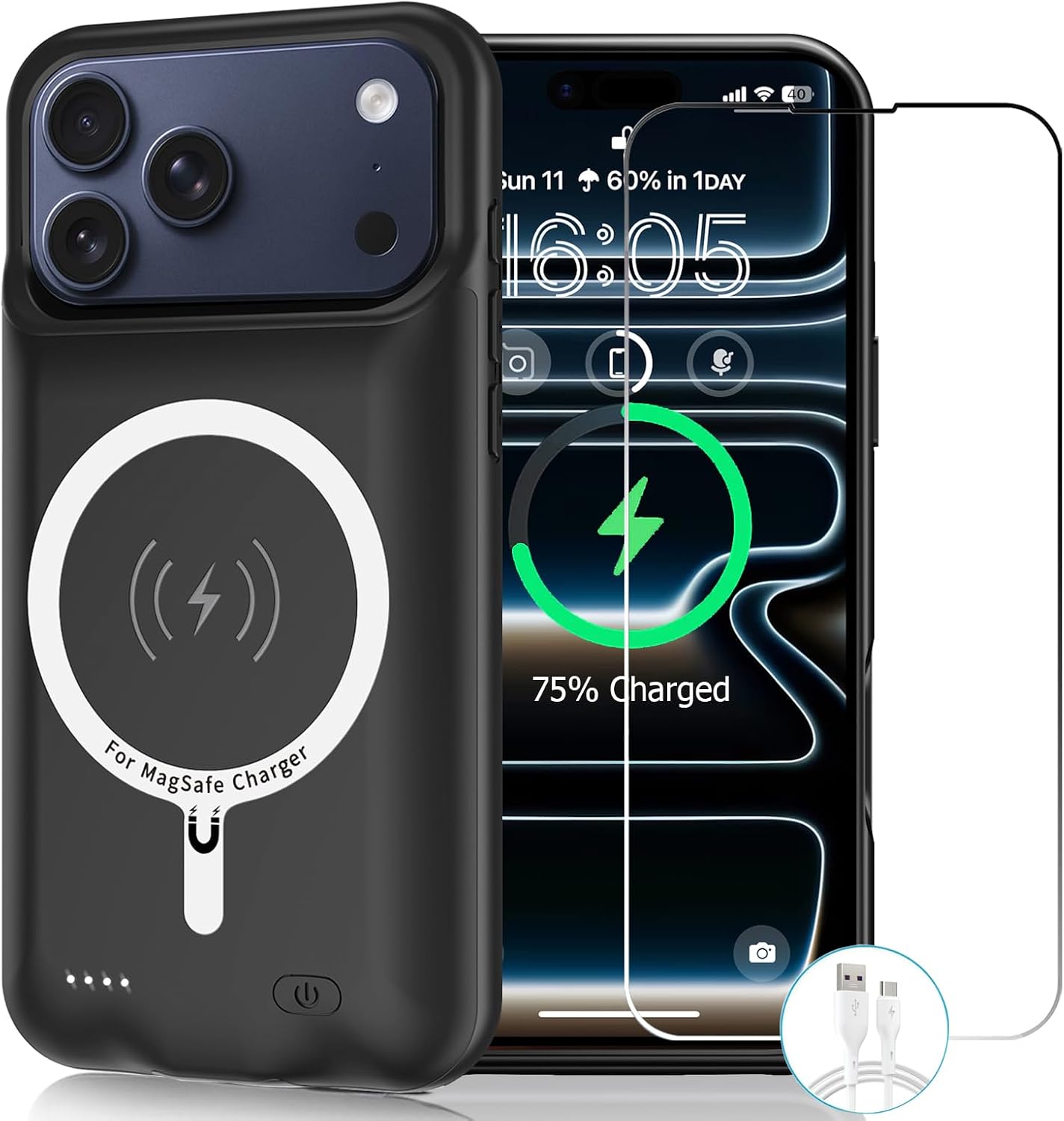 Wireless Charging Case for iPhone 17 Pro,10000mAh High Capacity Portable Rechargeable...