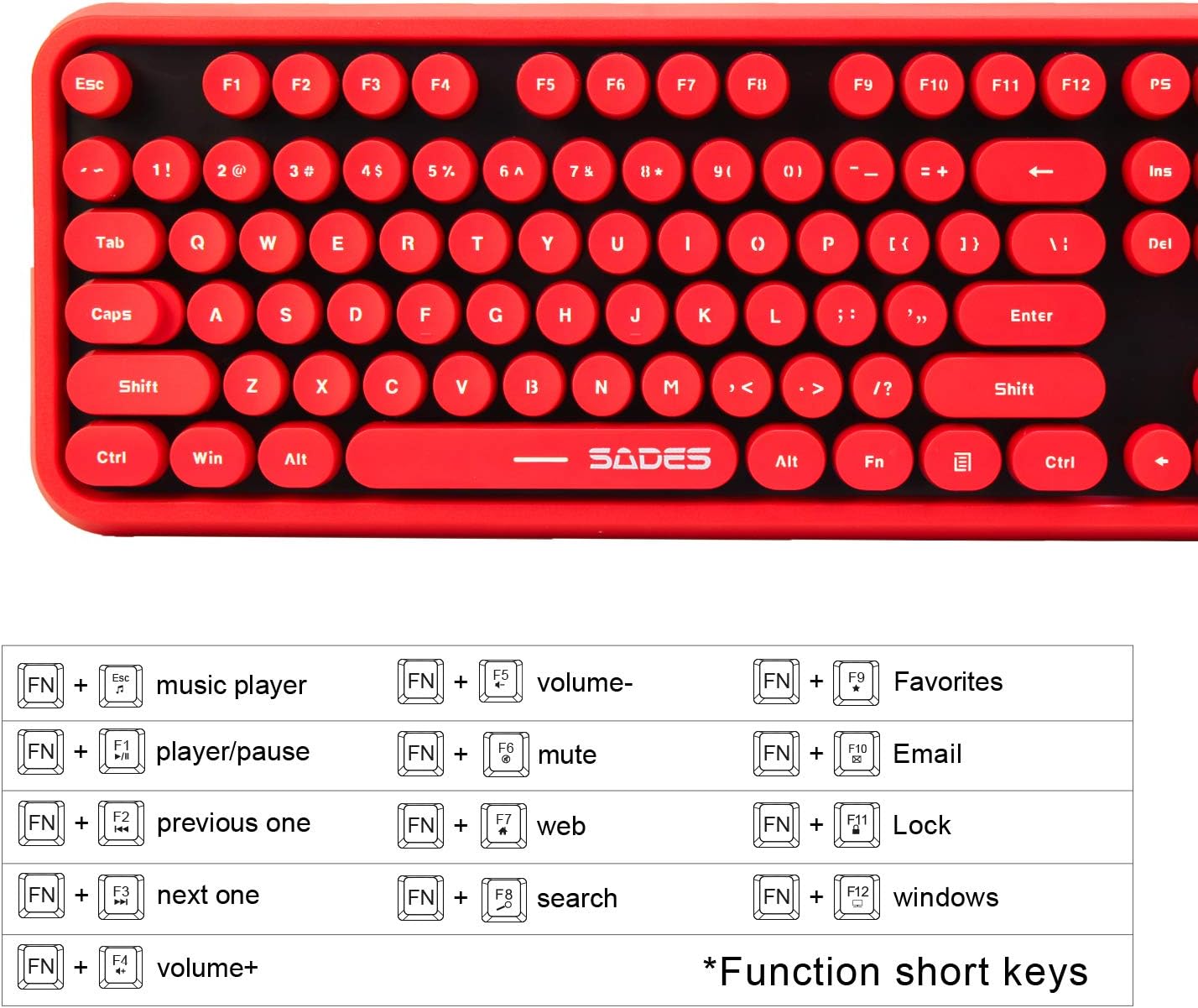 Wireless Keyboard Mouse Combo, 2.4GHz Wireless Typewriter Keyboard with 104 Cute Retro Round... image