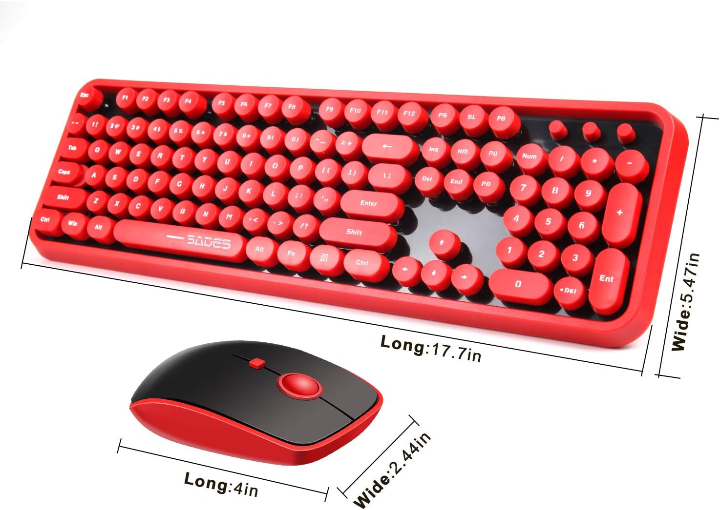 Wireless Keyboard Mouse Combo, 2.4GHz Wireless Typewriter Keyboard with 104 Cute Retro Round... image