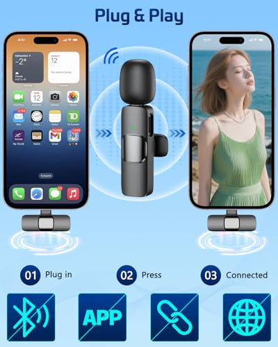 Wireless Lavalier Lapel Microphone for iPhone β Mini Bluetooth Mic with Reverb, Portable... image