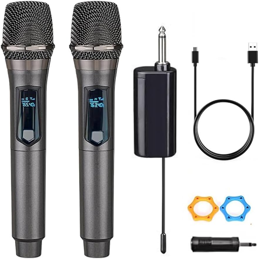 Wireless Microphone, Rechargeable Fixed Frequency Wireless Dual Microphone,Handheld Dynamic...