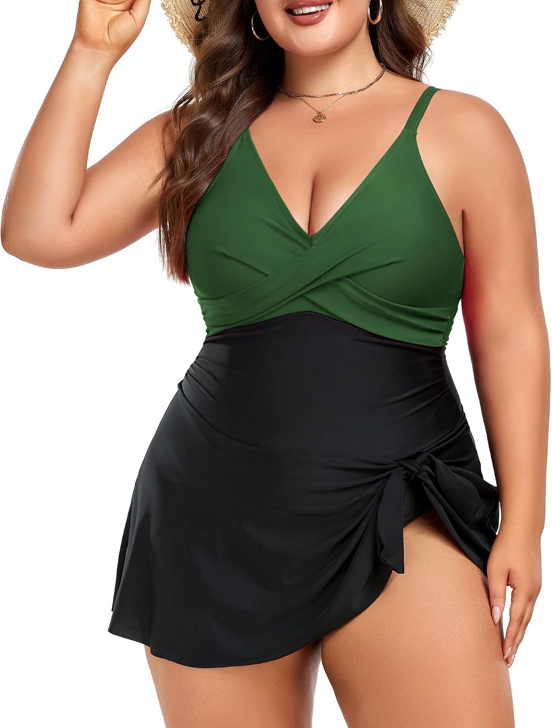 Women Plus Size Swim Dress Tummy Control One Piece Swimsuit Wrap Full Coverage Modest...