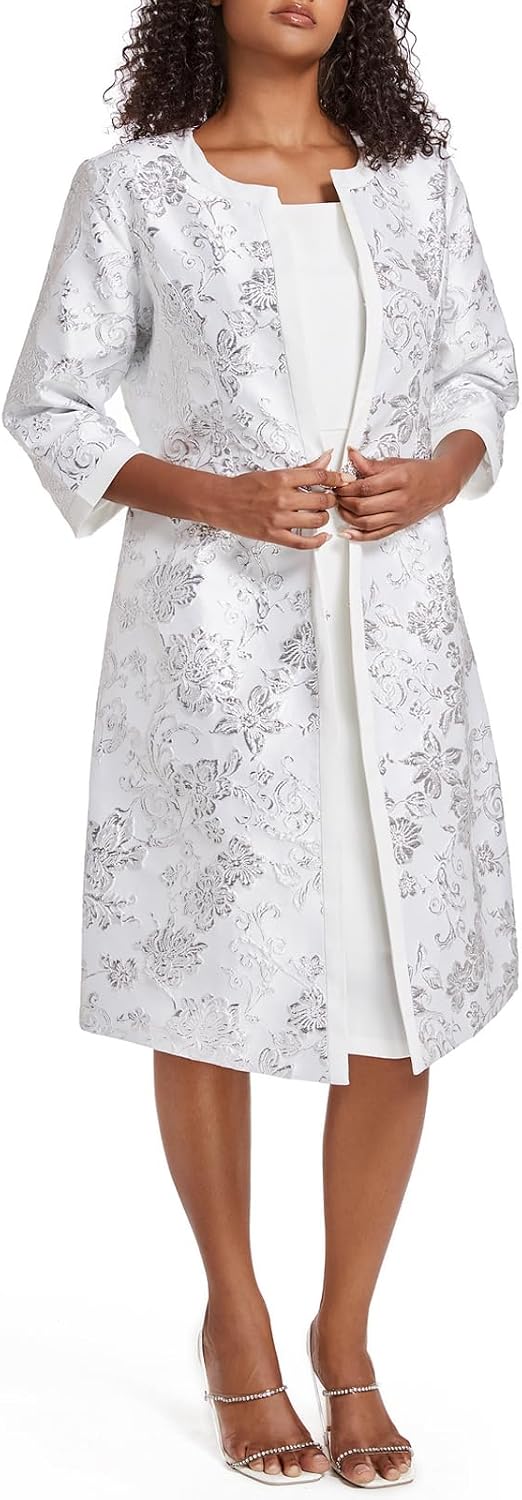 Women's Two Piece Dress Church Suits Mother Gift Special Occasion Wedding Party Jacquard...
