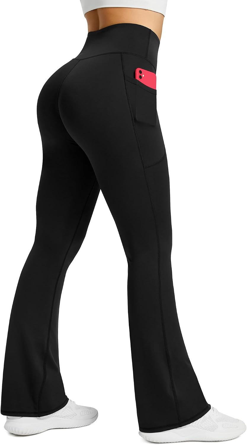 Womens Flared Yoga Pants with Pockets, High Waisted Flare Leggings Bell Bottom Bootcut Yoga...