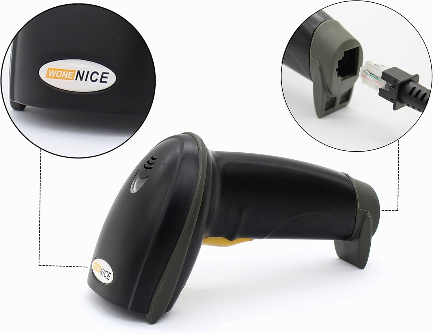WoneNice USB Laser Barcode Scanner Wired Handheld Bar Code Scanner Reader Black image