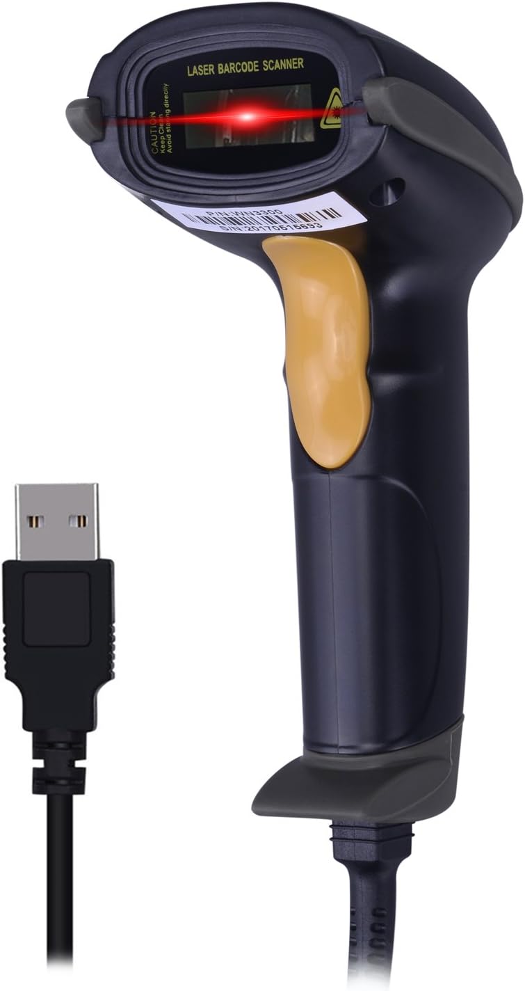WoneNice USB Laser Barcode Scanner Wired Handheld Bar Code Scanner Reader Black image