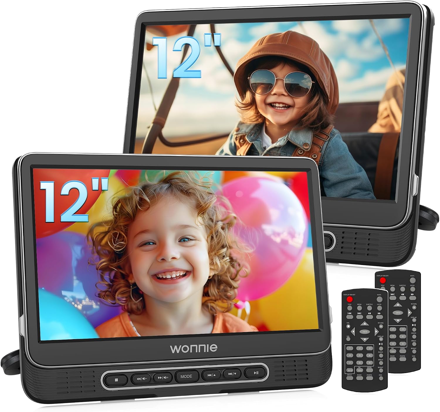 WONNIE 12" Dual Car DVD Players Portable DVD Players for Car Headrest Play a Same or Two...