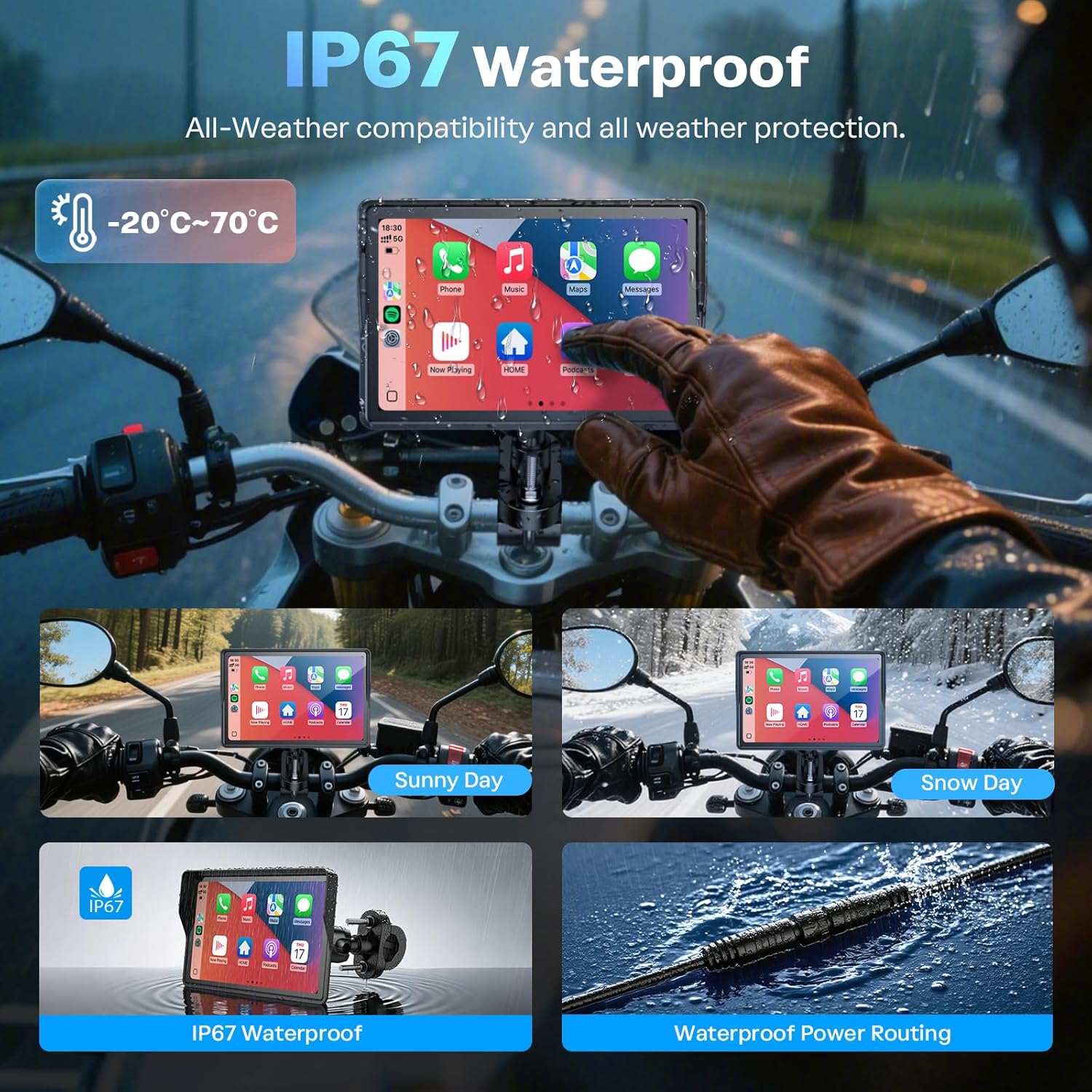 WonVon 5 Inch Motorcycle Carplay GPS Navigation System with Apple Carplay and Android Auto... image