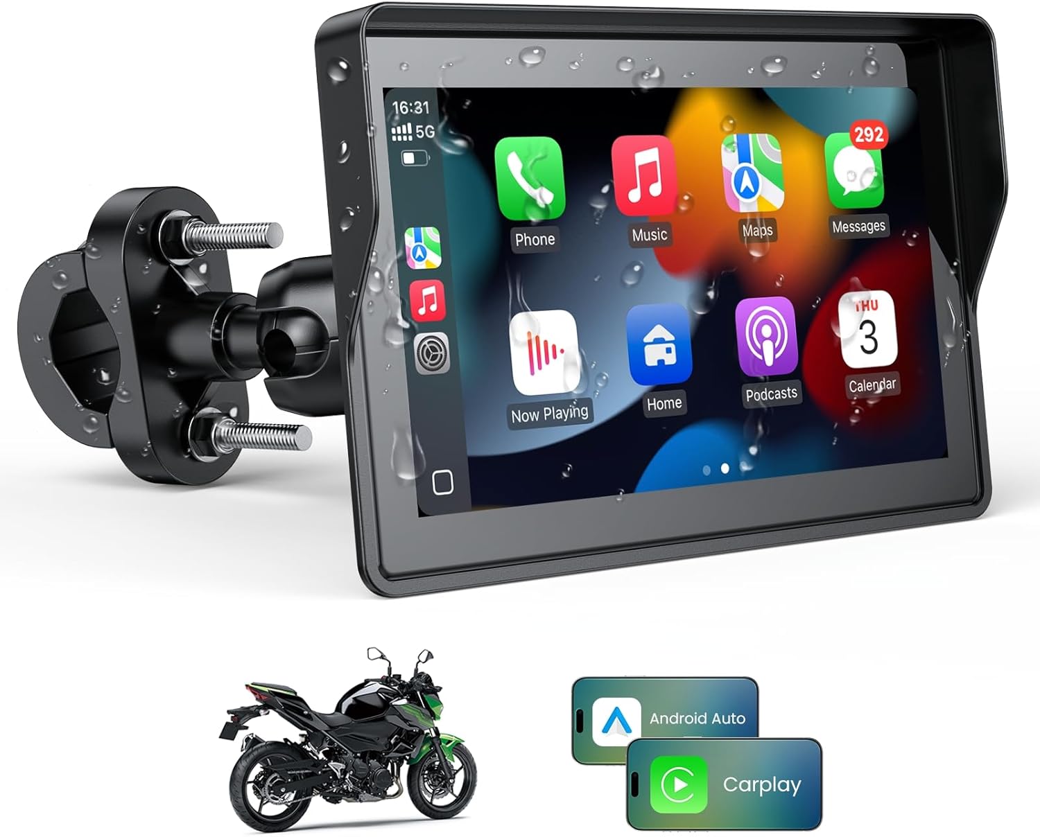 WonVon 5 Inch Motorcycle Carplay GPS Navigation System with Apple Carplay and Android Auto...