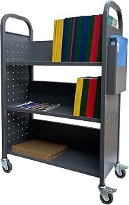 Workington Rolling Book Truck Book Cart with 3 Flat Shelves, Library Book Cart with Swivel...
