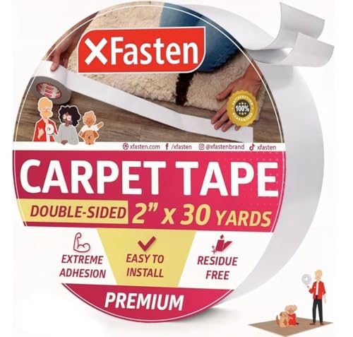 XFasten Double Sided Carpet Tape for Area Rugs, 2 Inch x 30 Yards – Heavy Duty Anti Slip...