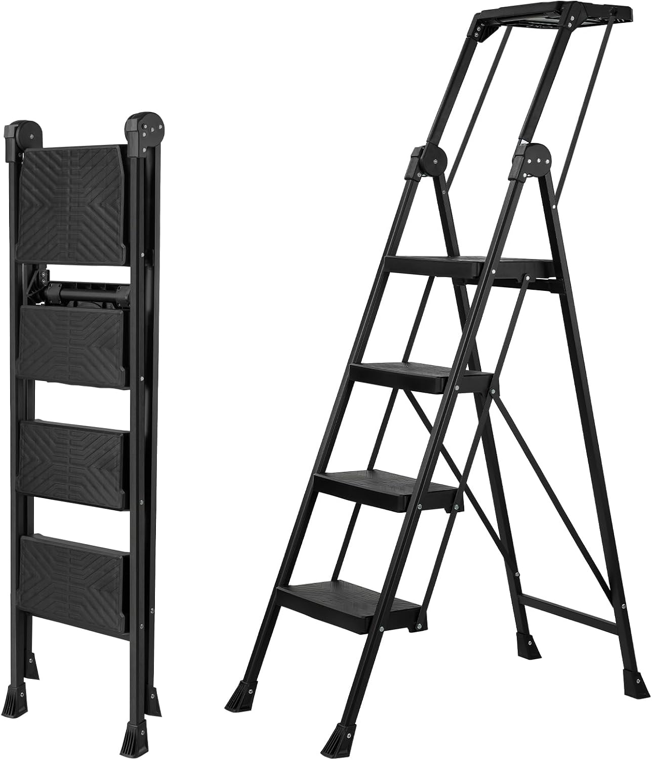 XinSunho 4 Step Ladder, Foldable Handrail & Tool Tray Stool Ladders with Anti-Slip Wide...