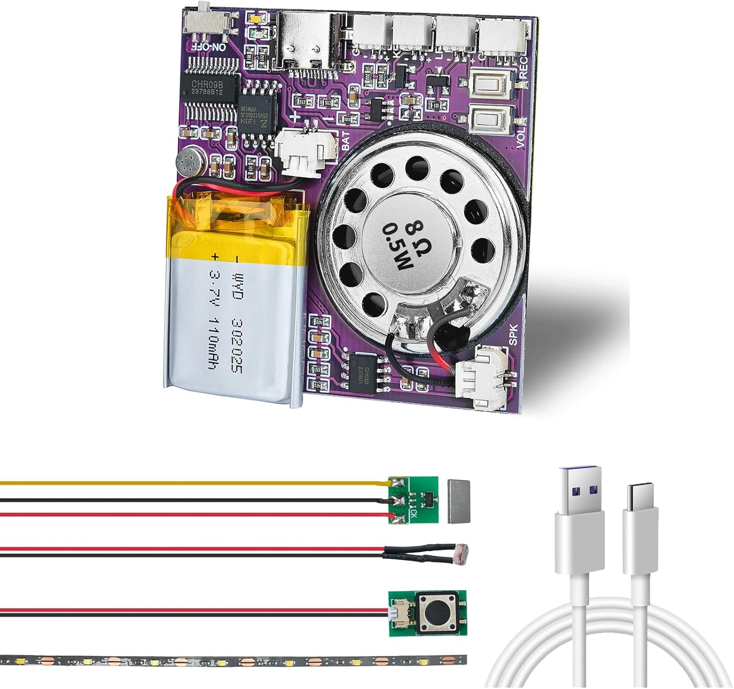 XLW Sound Module, 16MB Push Button, Magnetron, Light Control Activated Recordable Voice...