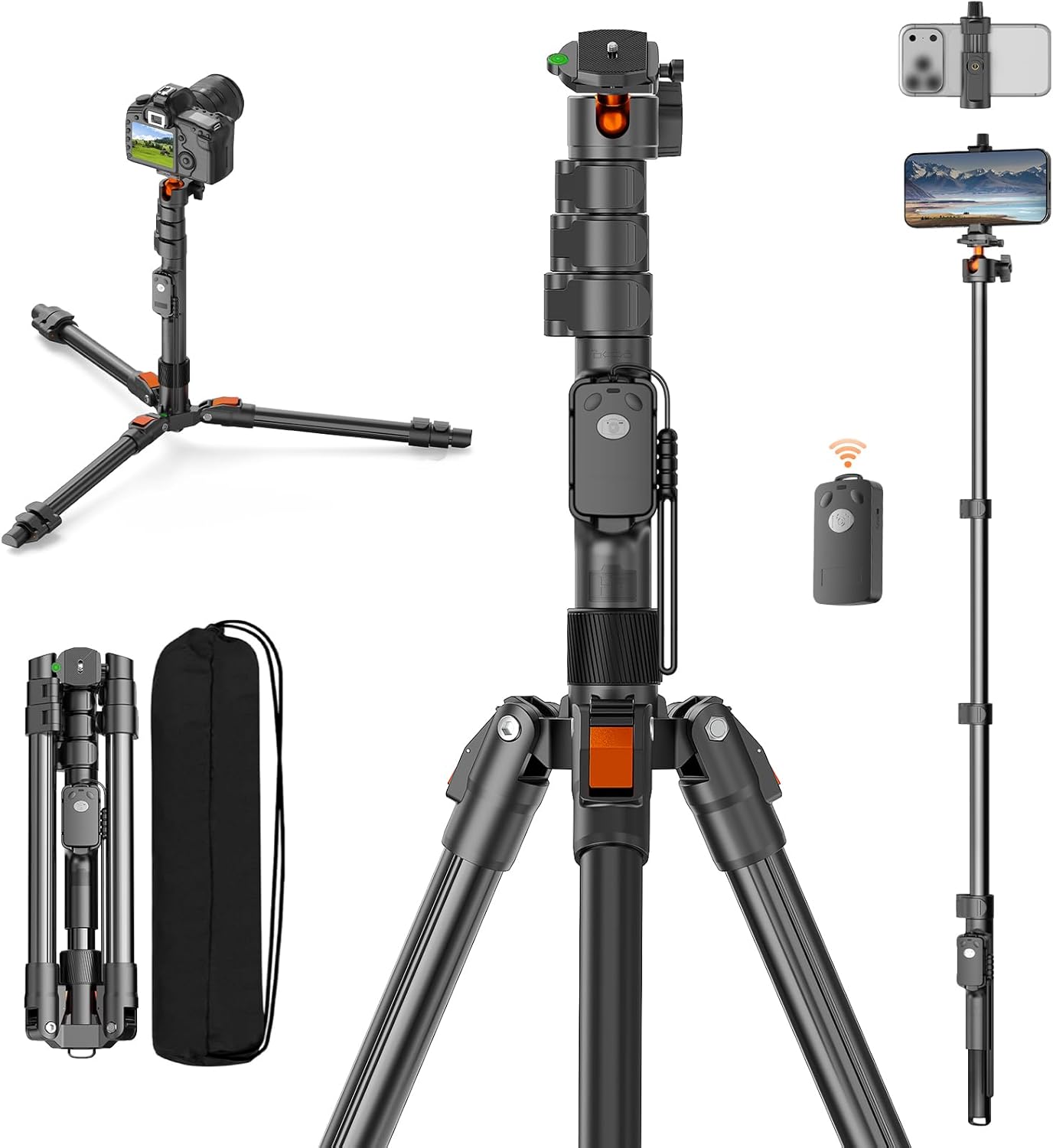 XXZU 75" Camera Tripod,Tripod For Camera Phone with Remote & 360° Ball Head,Aluminum Phone... image