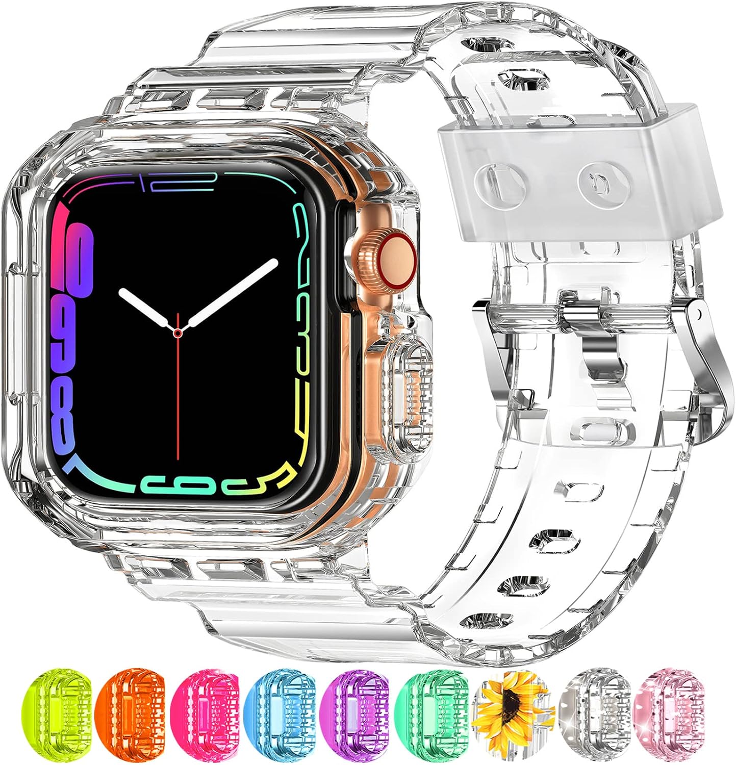 XYF Compatible for Crystal Clear Apple Watch Bands, 45mm 44mm Bumper Case for Men Women...