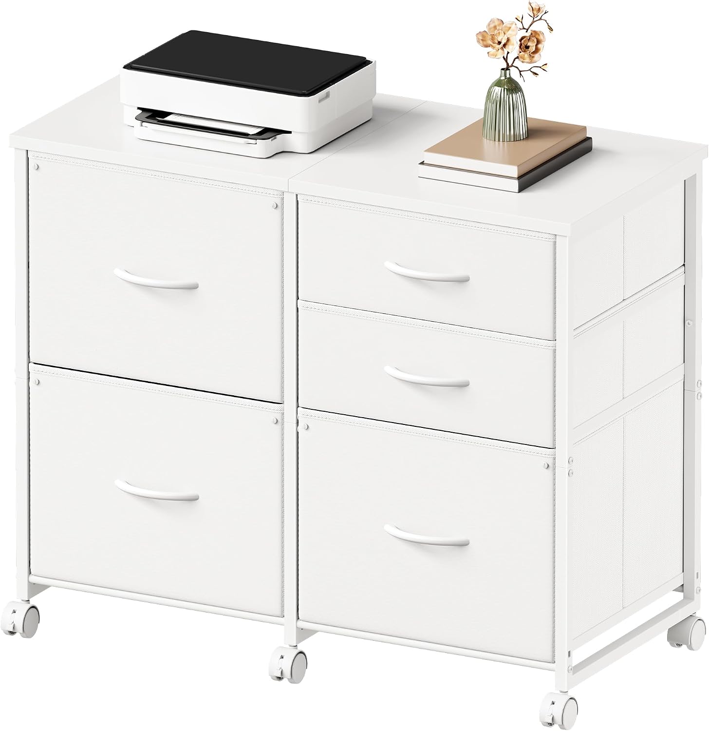 YeTom Lateral File Cabinet with 5 Drawers Rolling Filing Cabinets Under Desk Storage Printer...