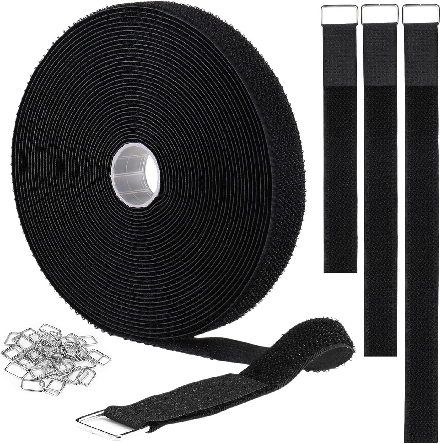 YMCRLUX 1"x32ft Hook and Loop Straps with 50 Metal Buckles, Adjustable Fastening Cable...
