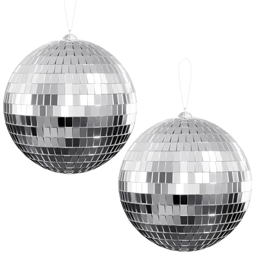 Youdepot Disco Ball 4" Inch 2-Pack,Silver Hanging Ball with Attached String for...