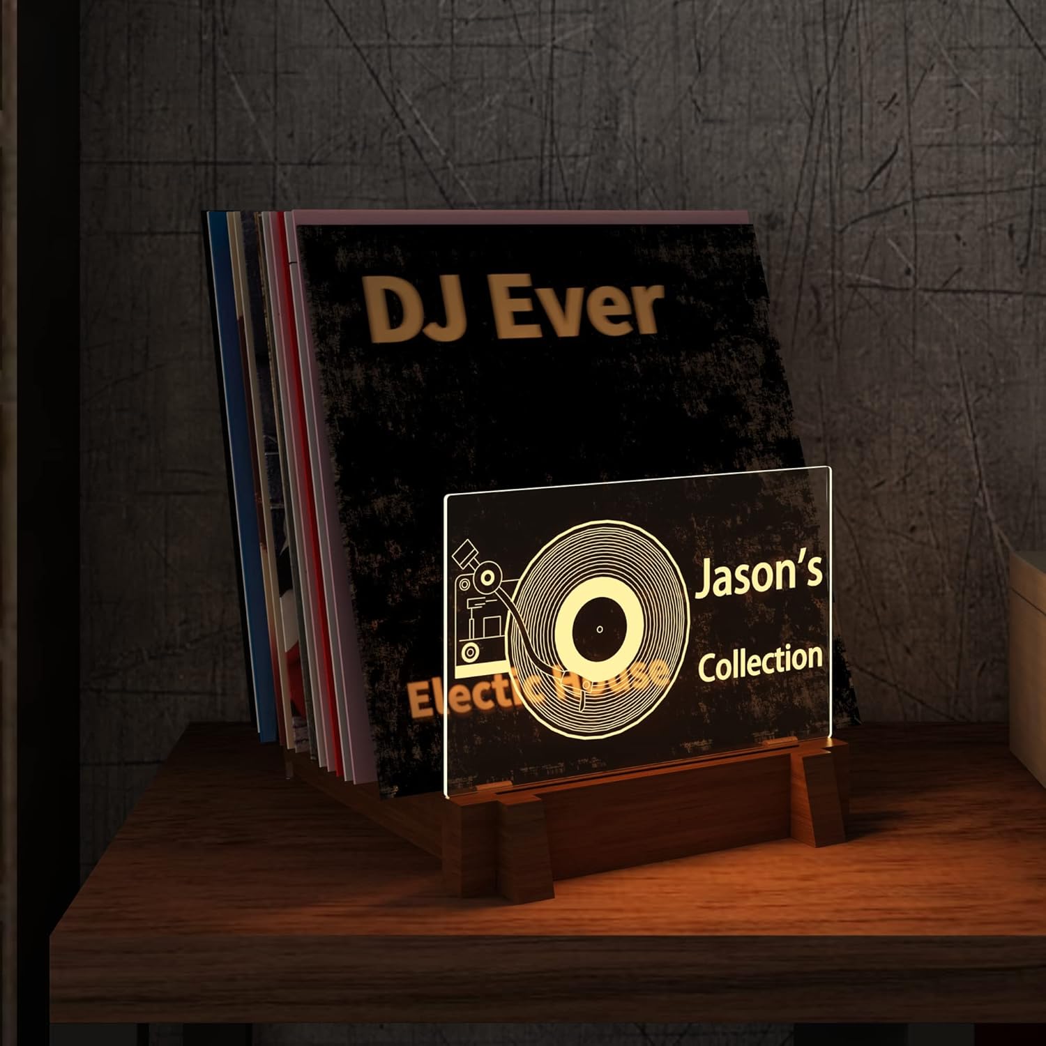 YuanDian Personalized Light up Vinyl Record Storage, Customized Wooden Acrylic Holder for...
