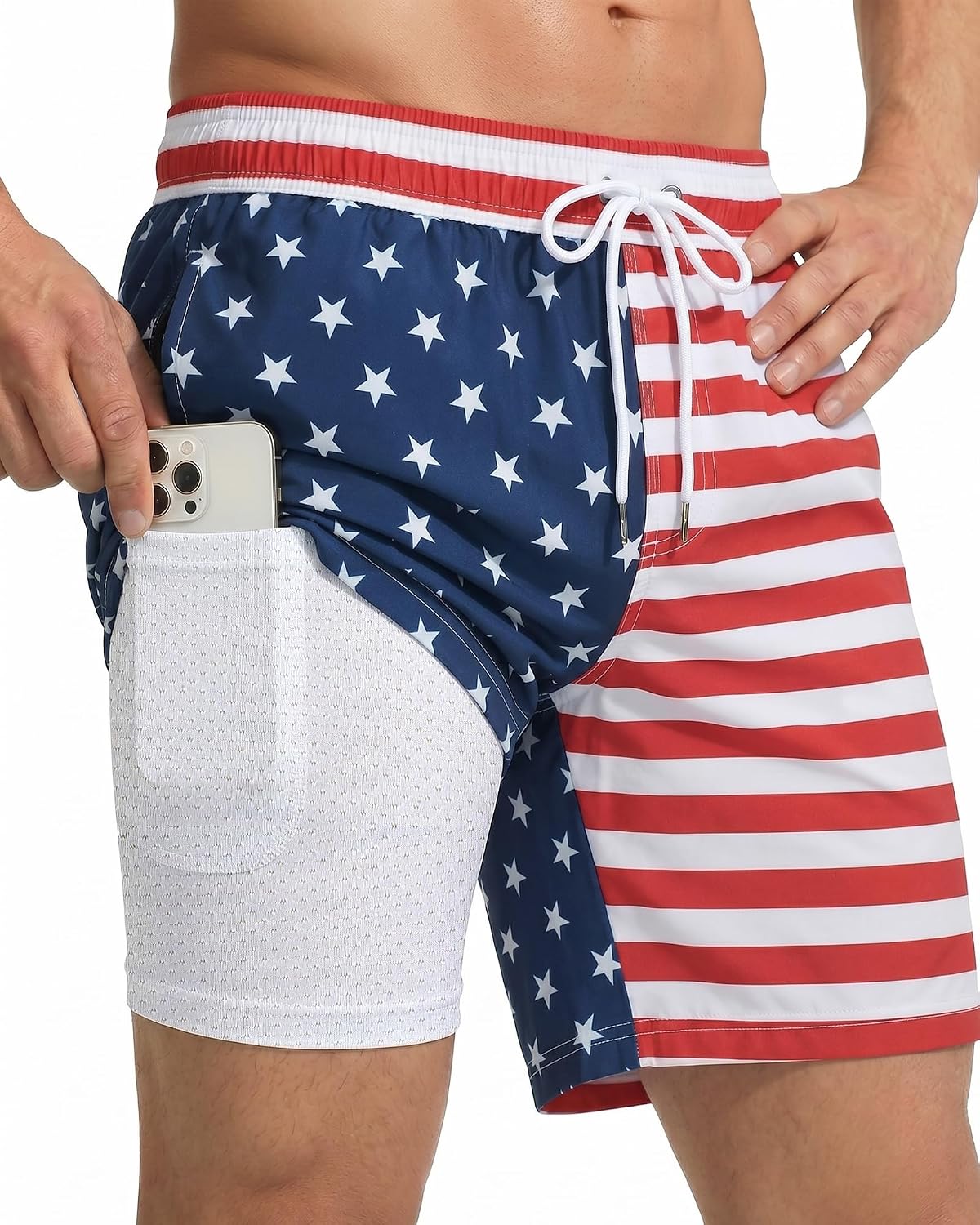 Yufawow 7 Inch Men Swim Trunks with Compression Breathable Liner Quick Dry Zipper Pockets...