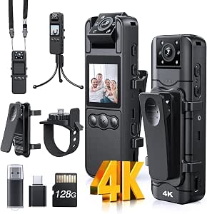 Z11 4K Body Camera with Audio and Video Recording, 128GB Small Body Cam with 180° Rotating...