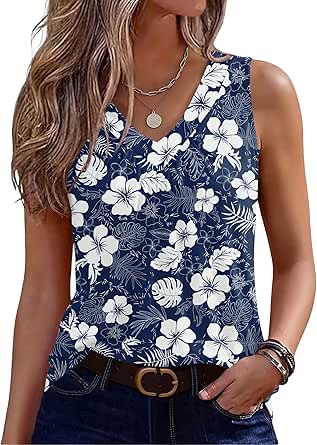 Zeagoo Womens Tank Tops Summer Sleeveless Loose Fit Tops V Neck Pleated Shirts Basic Tees... image