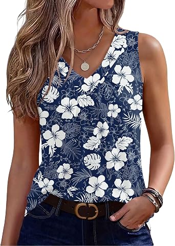 Zeagoo Womens Tank Tops Summer Sleeveless Loose Fit Tops V Neck Pleated Shirts Basic Tees... image