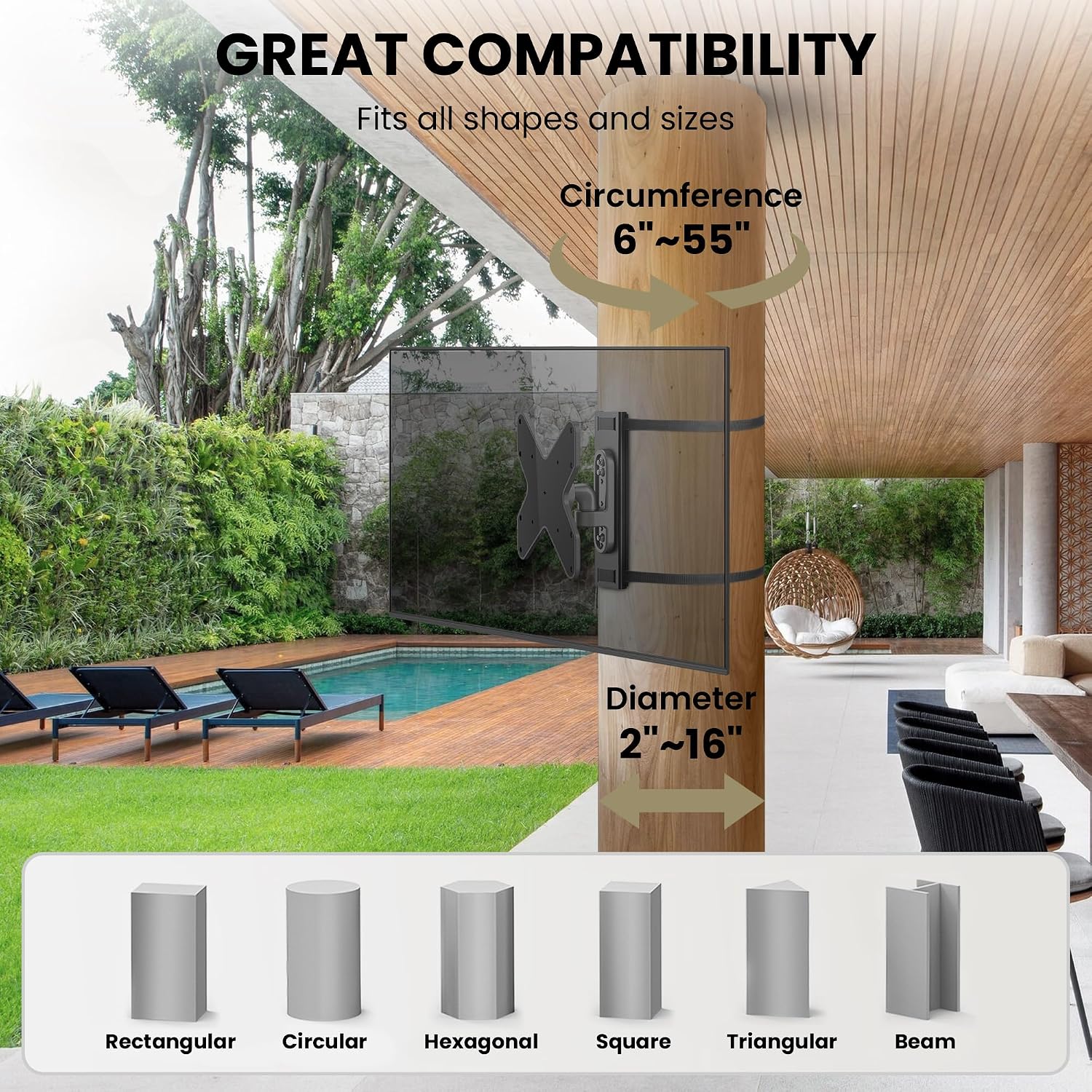 ZeboZap 23"–50" TVs | Outdoor Swivel TV Mount Fits Pillars & Poles, No Drill Gazebo...