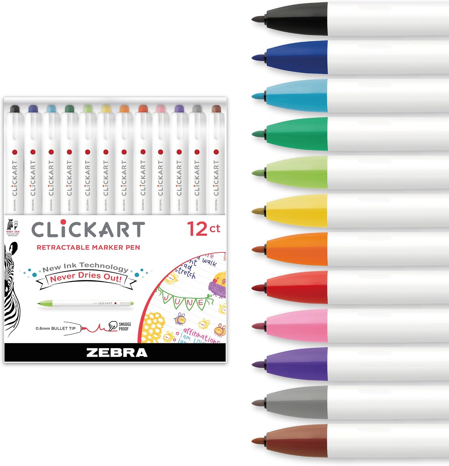 Zebra Pen CLiCKART Retractable Felt Tip Pen, Assorted Ink Colors, 0.6mm Fine Point, Moisture...