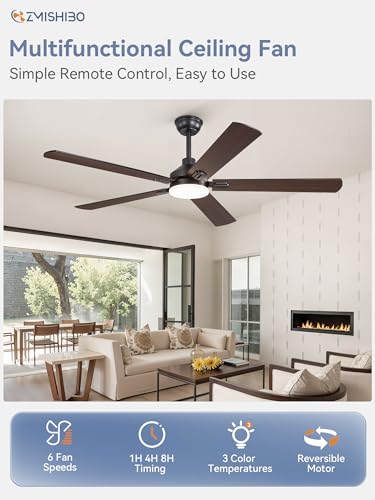 ZMISHIBO 60" Ceiling Fans with Lights, Black Modern Ceiling Fan with Remote, Farmhouse... image