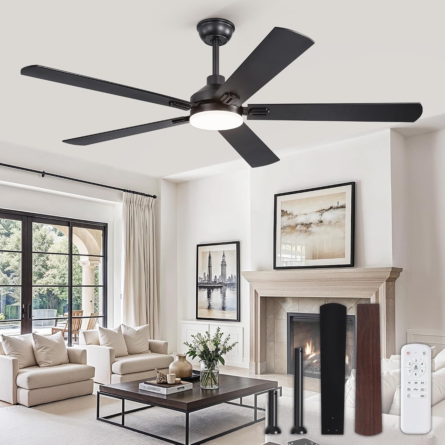 ZMISHIBO 60" Ceiling Fans with Lights, Black Modern Ceiling Fan with Remote, Farmhouse...