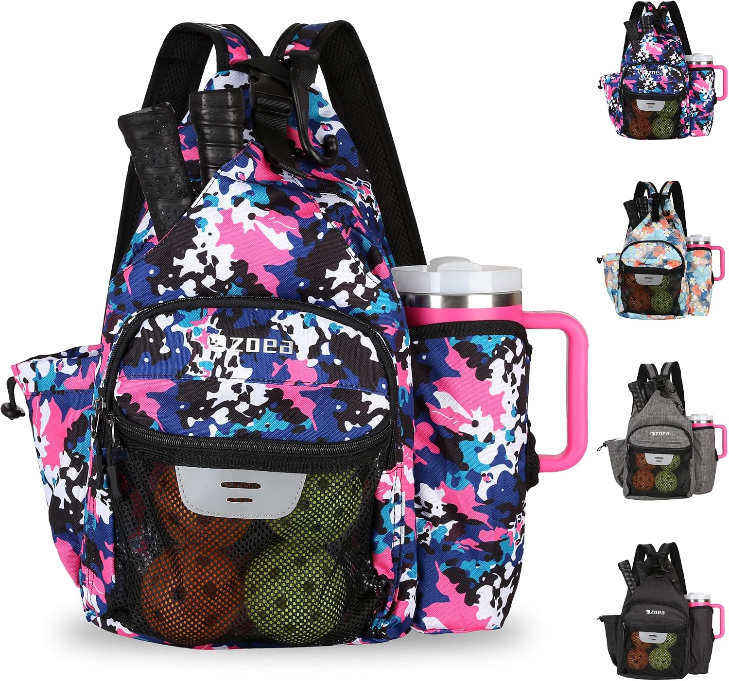 ZOEA Pickleball Backpack Bag for Men Women, Fits 40oz Tumbler, Holds 4 Paddles with Fence...
