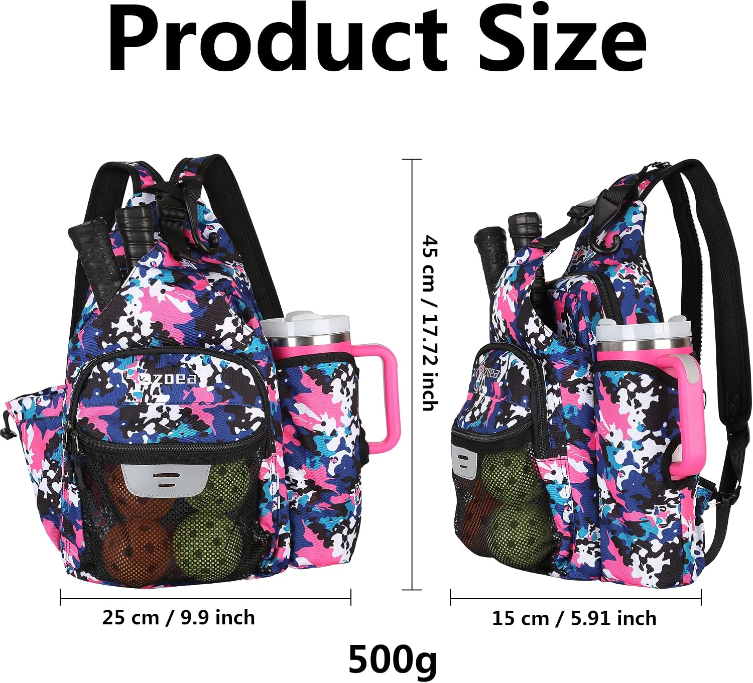 ZOEA Pickleball Backpack Bag for Men Women, Fits 40oz Tumbler, Holds 4 Paddles with Fence... image