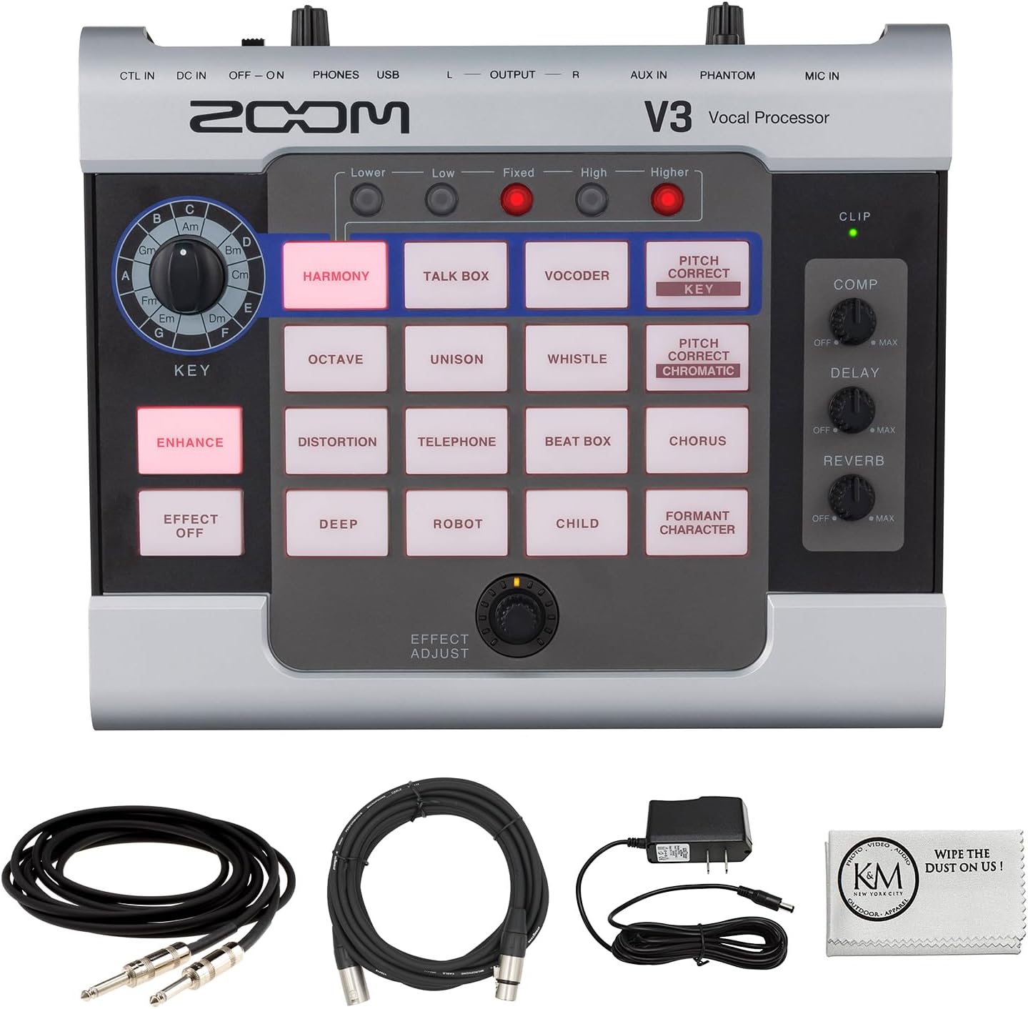 Zoom V3 Vocal Processor Bundle with 20 ft XLR Cable + 18.6 ft Instrument Cable + 9V Power...