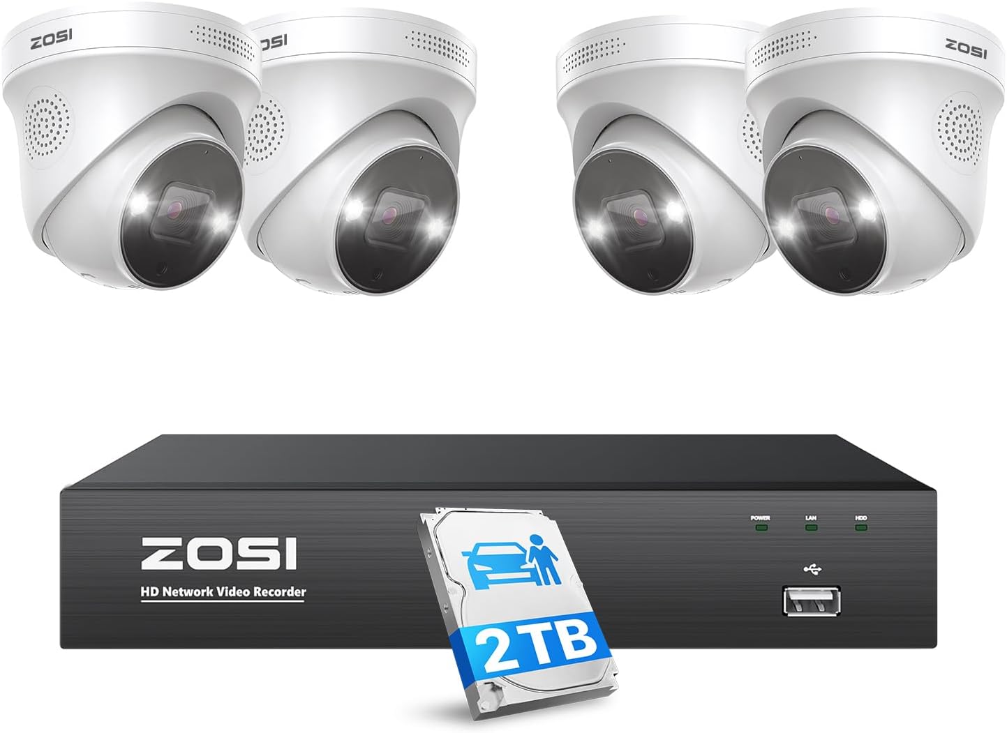 ZOSI 4K Spotlight PoE Security Camera System with Person Vehicle Detection,2 Way Audio,Color...