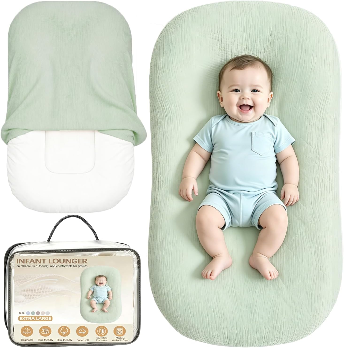 ZUKAMINI Baby Lounger & Baby Nest, Extra Large Muslin Infant Lounger for Newborns |...