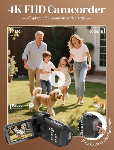 ZYDIIE 4K Video Camera Camcorder UHD 64MP Vlogging Camera for YouTube 18x Digital Zoom 3"... image