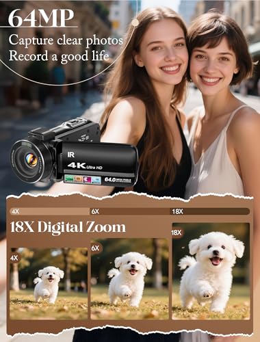 ZYDIIE 4K Video Camera Camcorder UHD 64MP Vlogging Camera for YouTube 18x Digital Zoom 3"... image